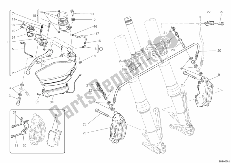 Tutte le parti per il Sistema Frenante Anteriore del Ducati Multistrada 1200 S Sport 2011